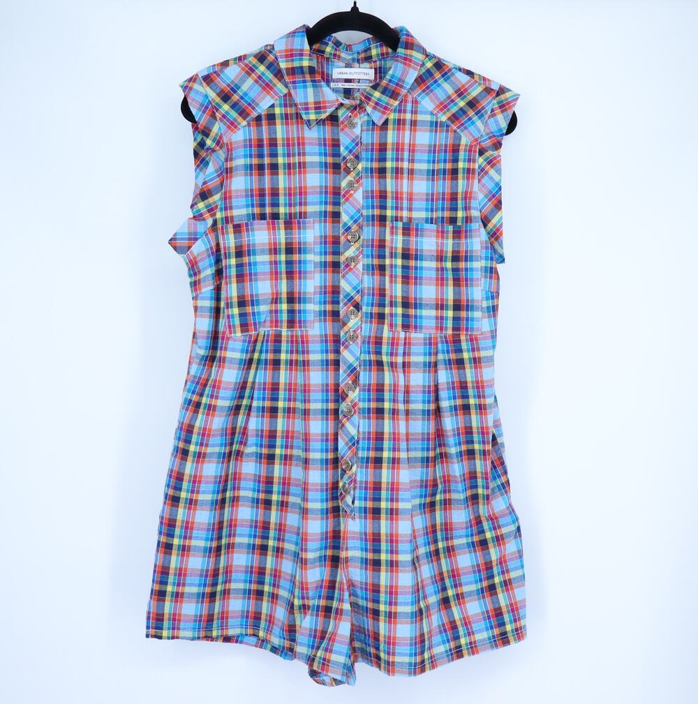 URBAN OUTFITTERS Zoey Workwear Romper Blue Multicolored Plaid Women's S